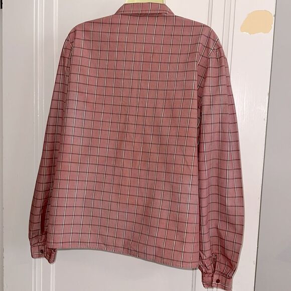 Vtg  80s Carlisle Pleat Front Red, White & Black Plaid Cotton Long Sleeve Shirt - Picture 7 of 8